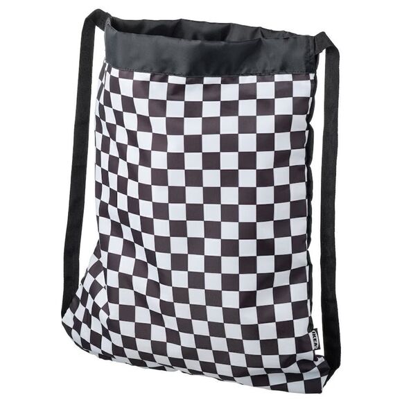 Ikea Pluggland Checkered Drawstring Backpack Tote Bag - Picture 2 of 5